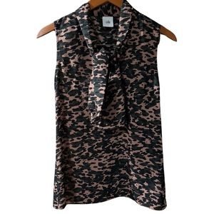 Cabi #3075 Womens S 9 to 5 Animal Print Sleeveless Blouse Pink Camo Print